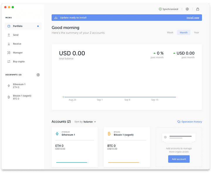 Home Screen: Ledger Live with Nano S, multi-currency